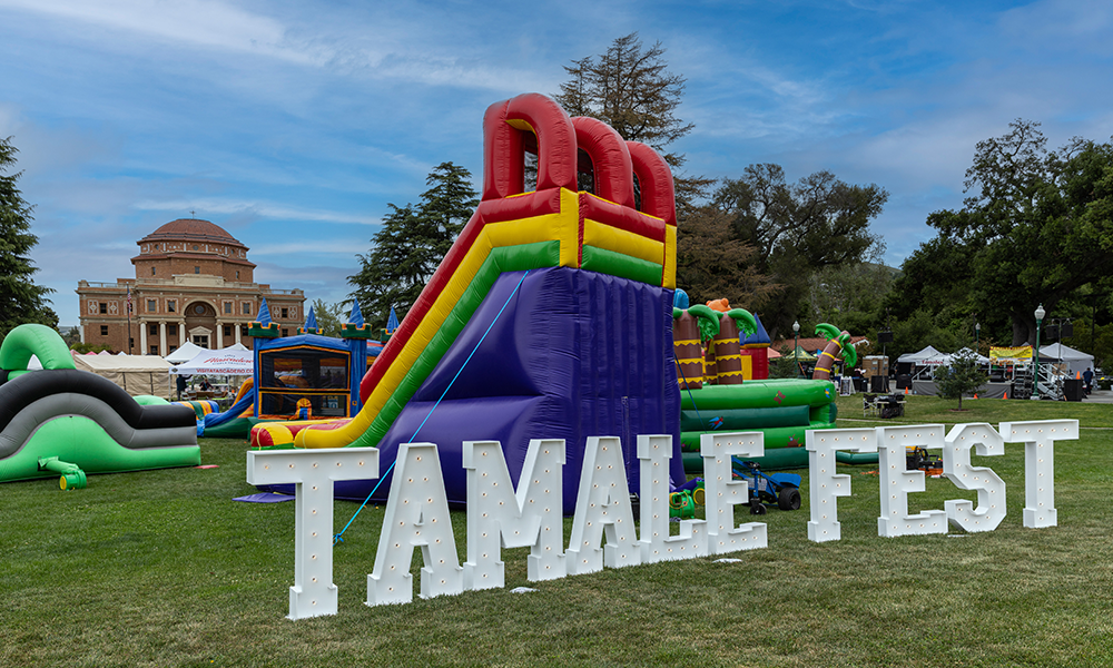 View of Sunken Gardens in Atascadero with large white letter reading 