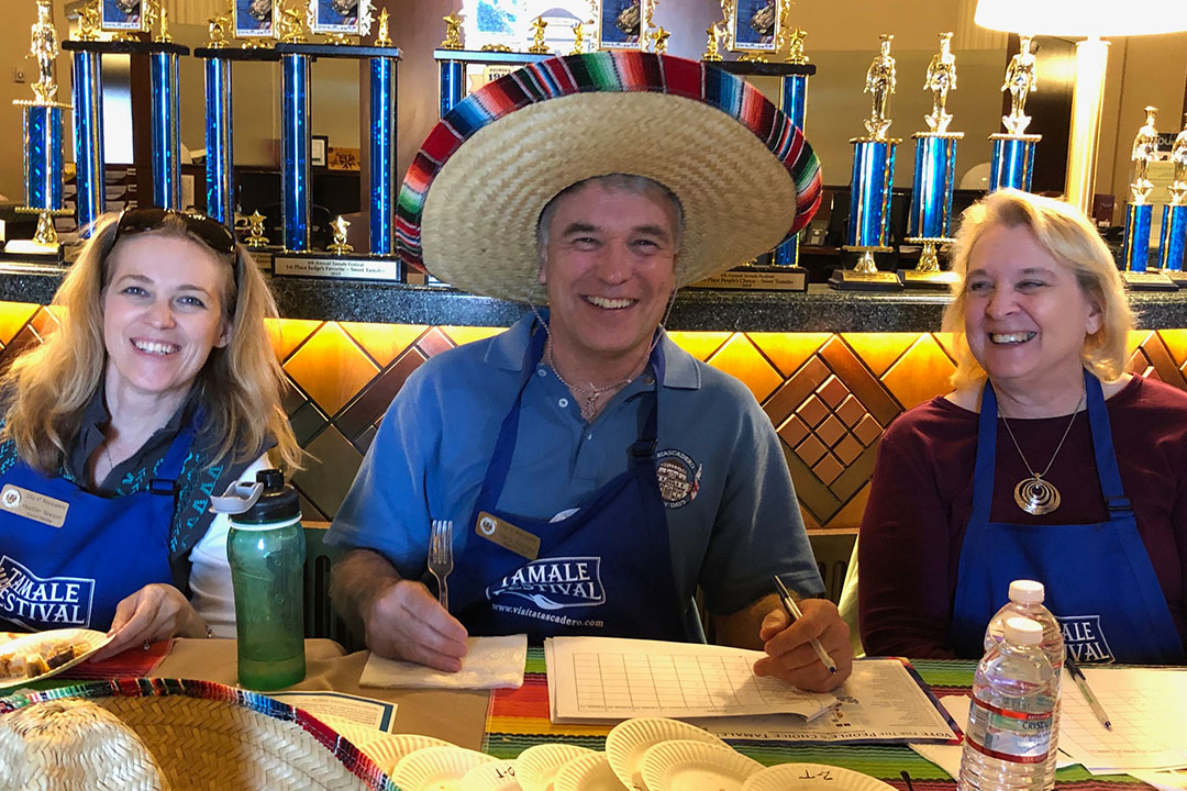 Image of 2019 Tamale Festival Tamale Judges - Council Member Newsom, Mayor Pro Tem Bourbeau and Council Member Fonzi